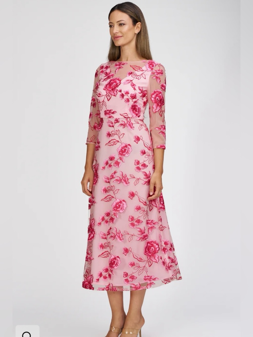 NWT JS Collections Nadine Rose Shadow Embroidered Midi Dress 10